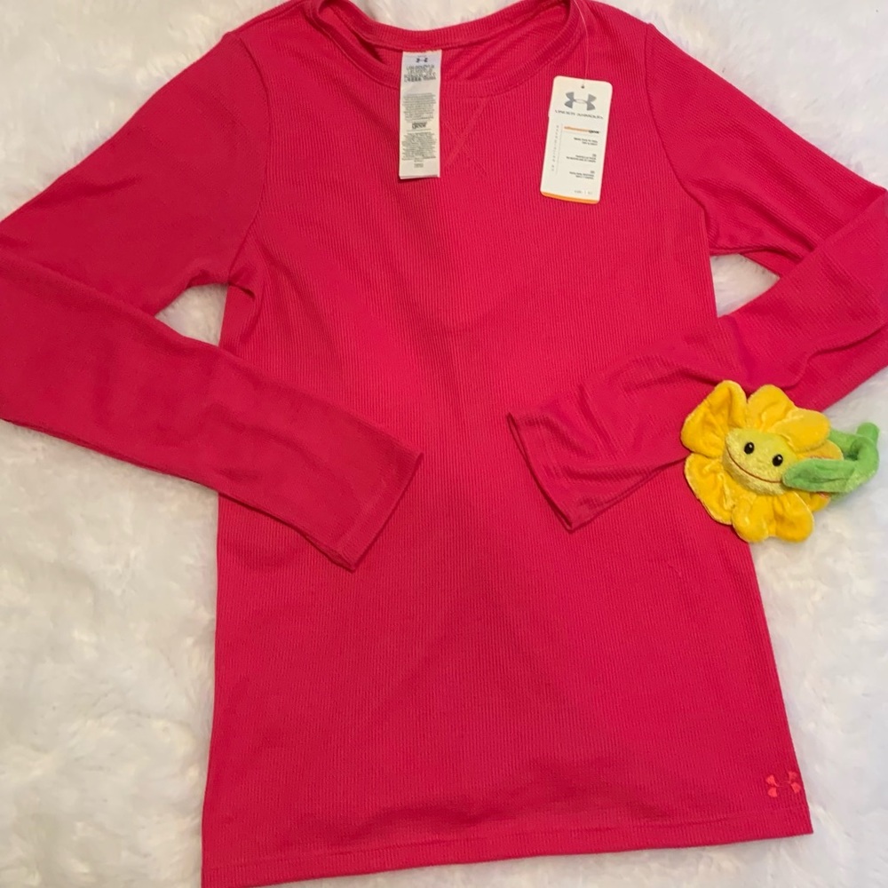 UNDER ARMOR ladies long sleeve pink 100% poly ribbed Fitted tunic Size L…